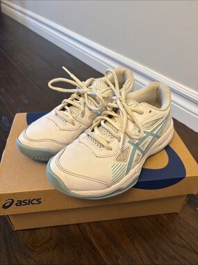 Asics Kids Tennis Shoes with Light Blue Accents